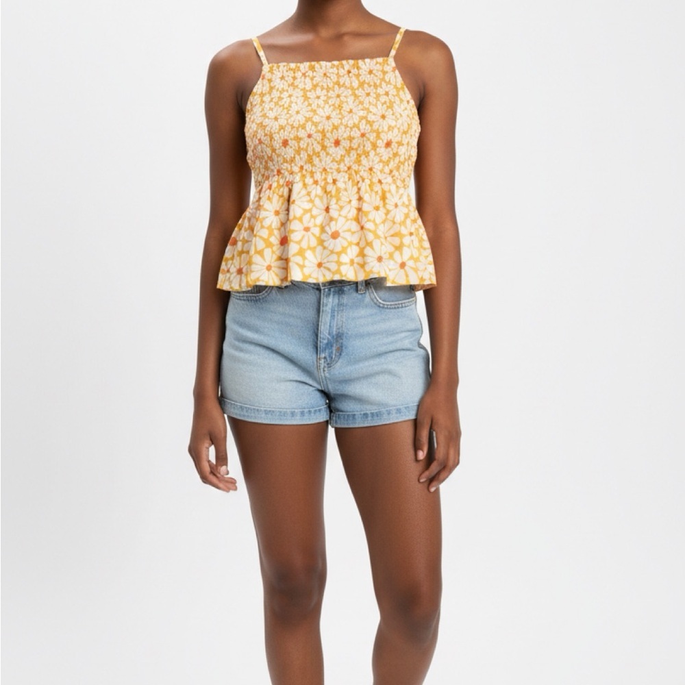 Sugar & jade Yellow Floral Smocked Peplum Top size XL